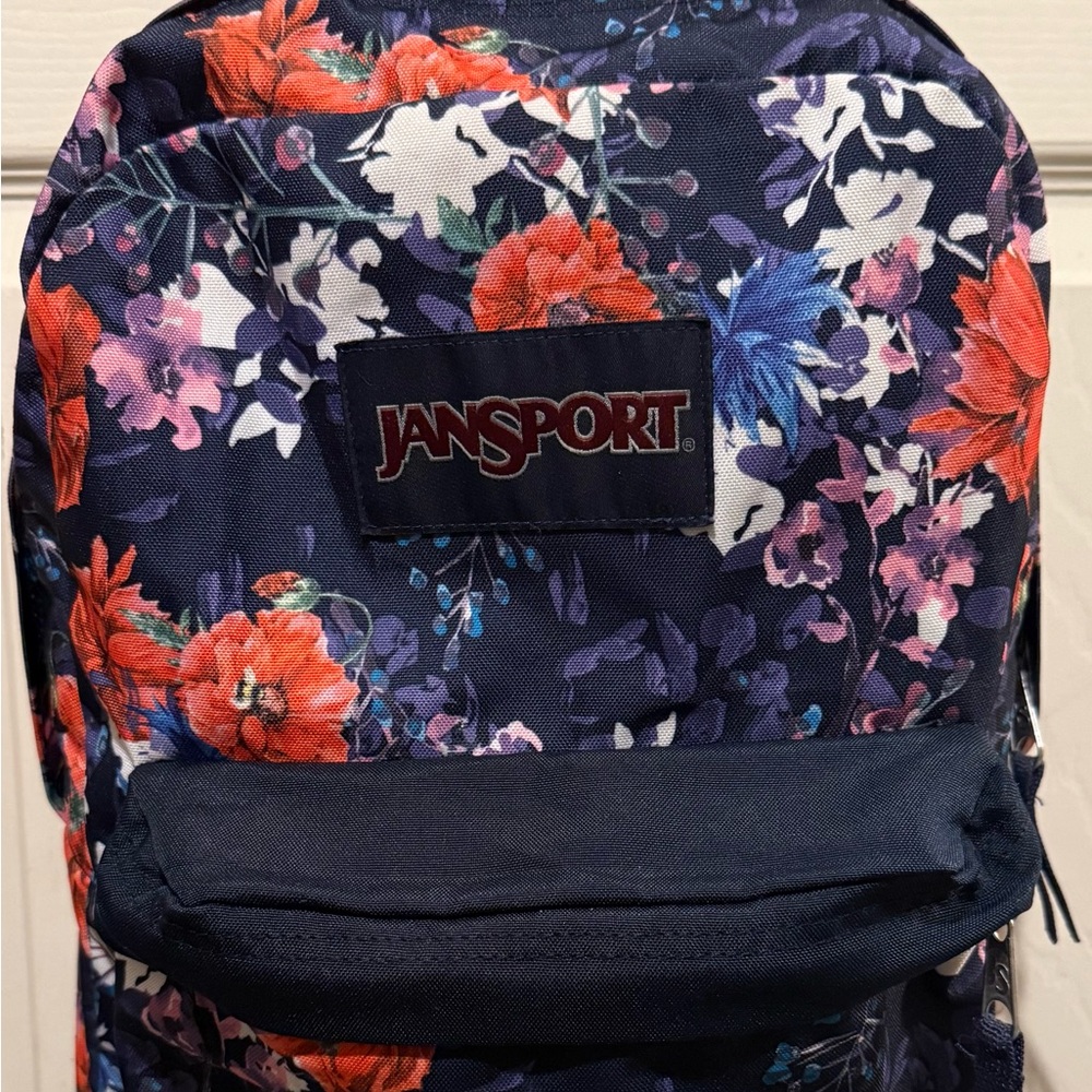 Jansport Floral Backpack with Red and Purple Accents - Picture 2 of 4